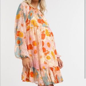 ASOS Design tiered smock mini dress in retro floral print